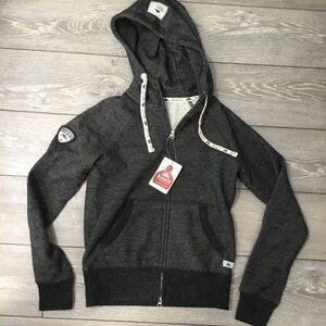 NWT ROOTS 73 W Riverside Fleece Full Zip Hoodie black Mix Gray Granola Girl S